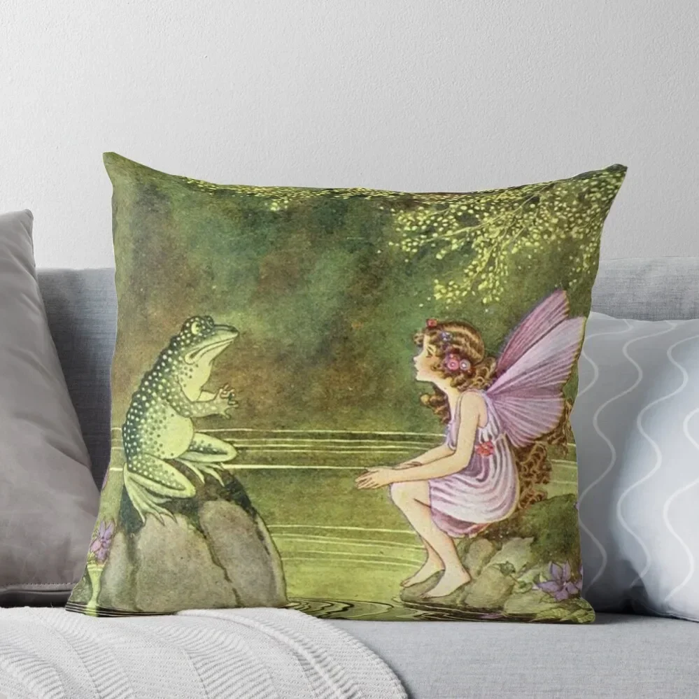 Frog and Fairy Talking -Ida Rentoul Outhwaite Throw Pillow Sofas Covers Pillow