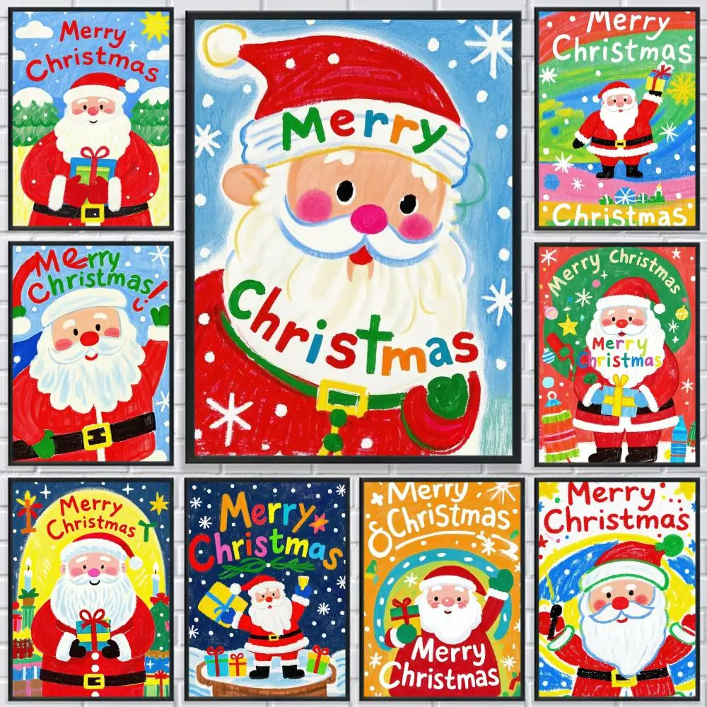 

Vintage Cute Christmas Santa Claus Poster HD Print Personalized Canvas Wall Mural Art Poster Photos for Living Room Home Decor