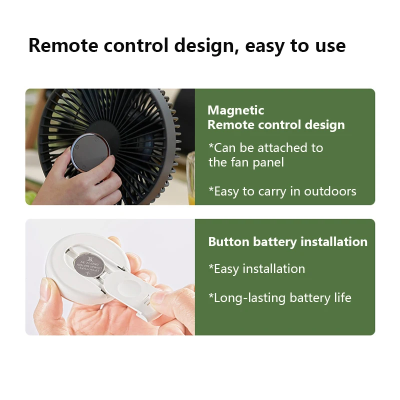 Ventilador de Camping recargable de 10000mAh con luz nocturna, ventilador Usb de caminata natural, Control remoto, ventilador de techo inalámbrico, circulador de Camping