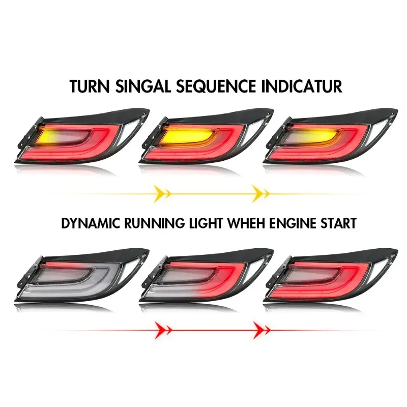 2Pcs Clear LED Tail Lights For Toyota GR86 Subaru BRZ 2021-2025 Plug and Play Rear Brake Lamps
