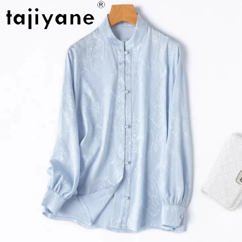 

TAJIYANE 93% Mulberry Silk Shirt Woman 20MM Elegant Blue Blouse Premium New Ladies Tops 2026 Spring Clothes Women блузкаженская