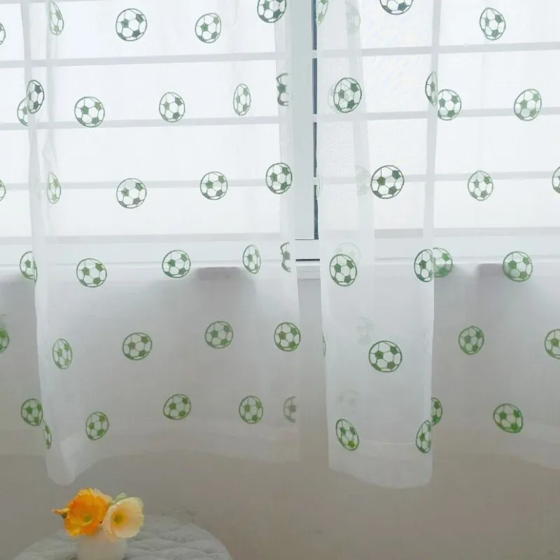 Dolly Children's Room Football Embroidered Tulle Embroidered Window Screen Curtains for Living Dining Room Bedroom