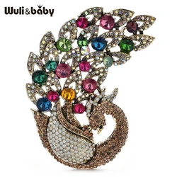 Wuli&baby Big Sparkling Full Multicolor Rhinestone Peacock Brooch Pin For Women Coat Winter Jewelry Accessory Gift