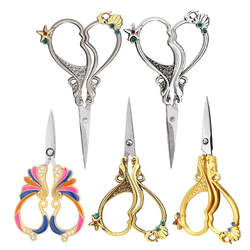 MIUSIE Stainless Steel Scissors DIY Handmade Scissors European Vintage Floral Pattern Scissors Sewing Tool With Box