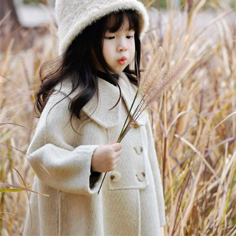 Girls Woolen Coat Overcoat Jacket Windbreak Outerwear 2024 Elegant Thicken Winter Warm Snowsuits Christmas Gift Children's Cloth