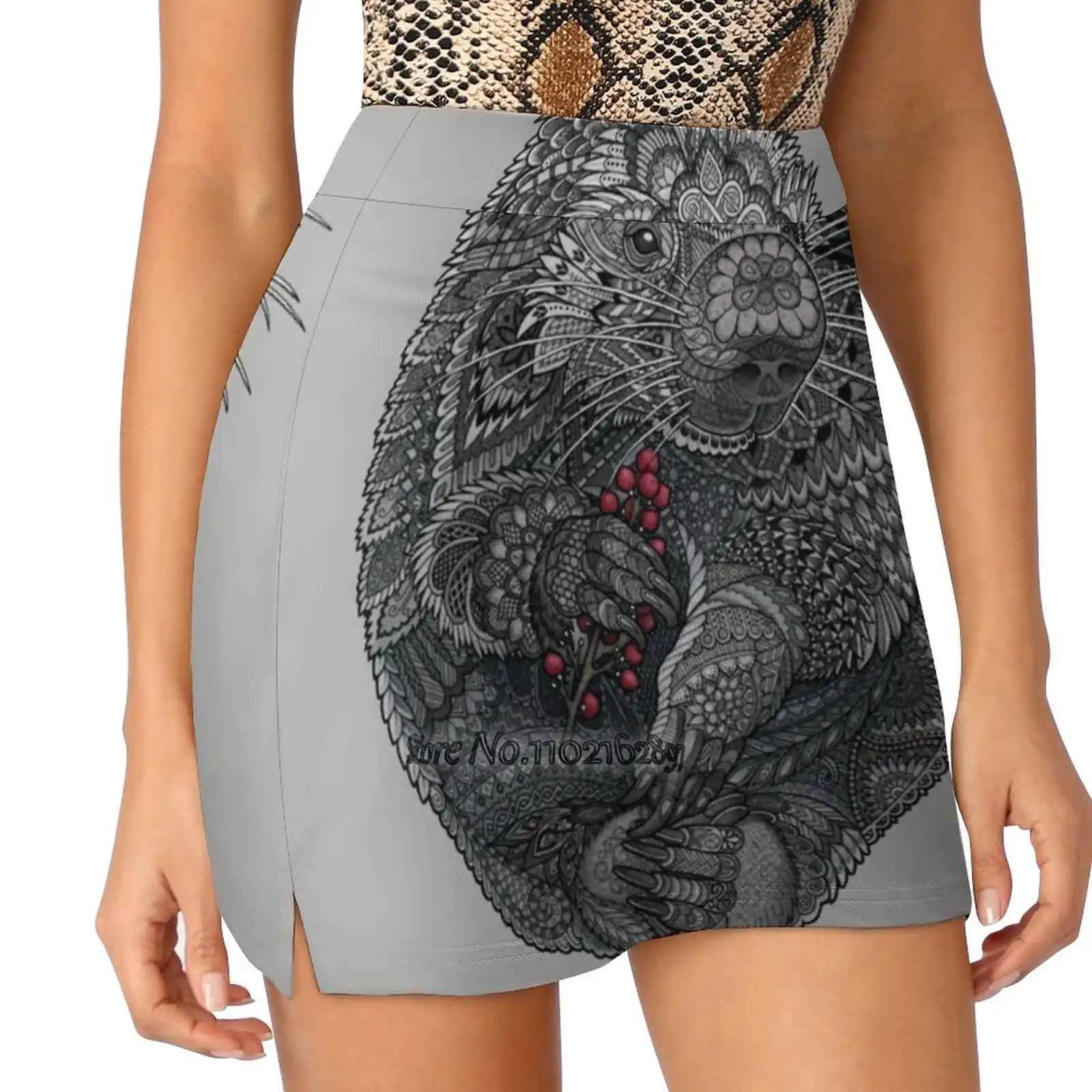 Porcupine Women Tennis Skirts Golf Badminton Pantskirt Sports Phone Pocket Skort Zentangle Tangle Doodle Ornate Elaborate