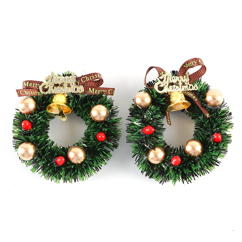 (2 Stück/Packung) Weihnachtlicher kleiner Blumenkranz Mini-Anhänger Weihnachtsbaum-Anhänger Weihnachtsdekoration Feiertagsdekoration Mini C
