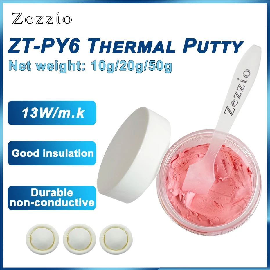 Zezzio ZT-PY6 10g/20g/50g Thermal Putty 13W/m.k Non-Conductive For GPU VGA IC Mainboard High Performance Heat Blocking Putty