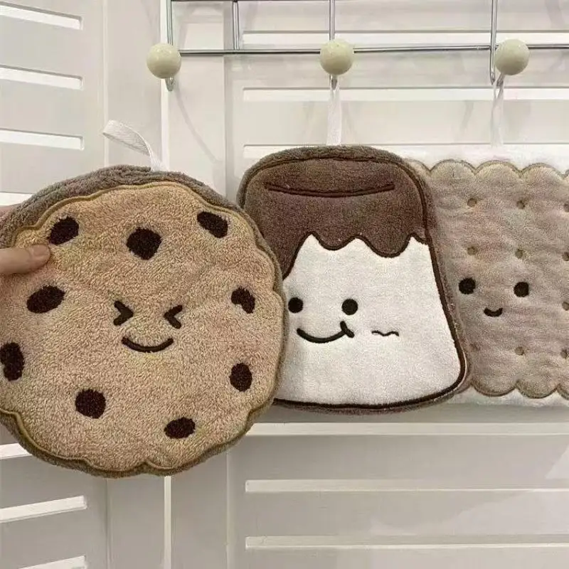 Cartoon Cookies Coral Fleece Hand Towel Bathroom Quick Drying Absorbent Hanging Towel Cleaning Wipe Handkerchief For Kitchen