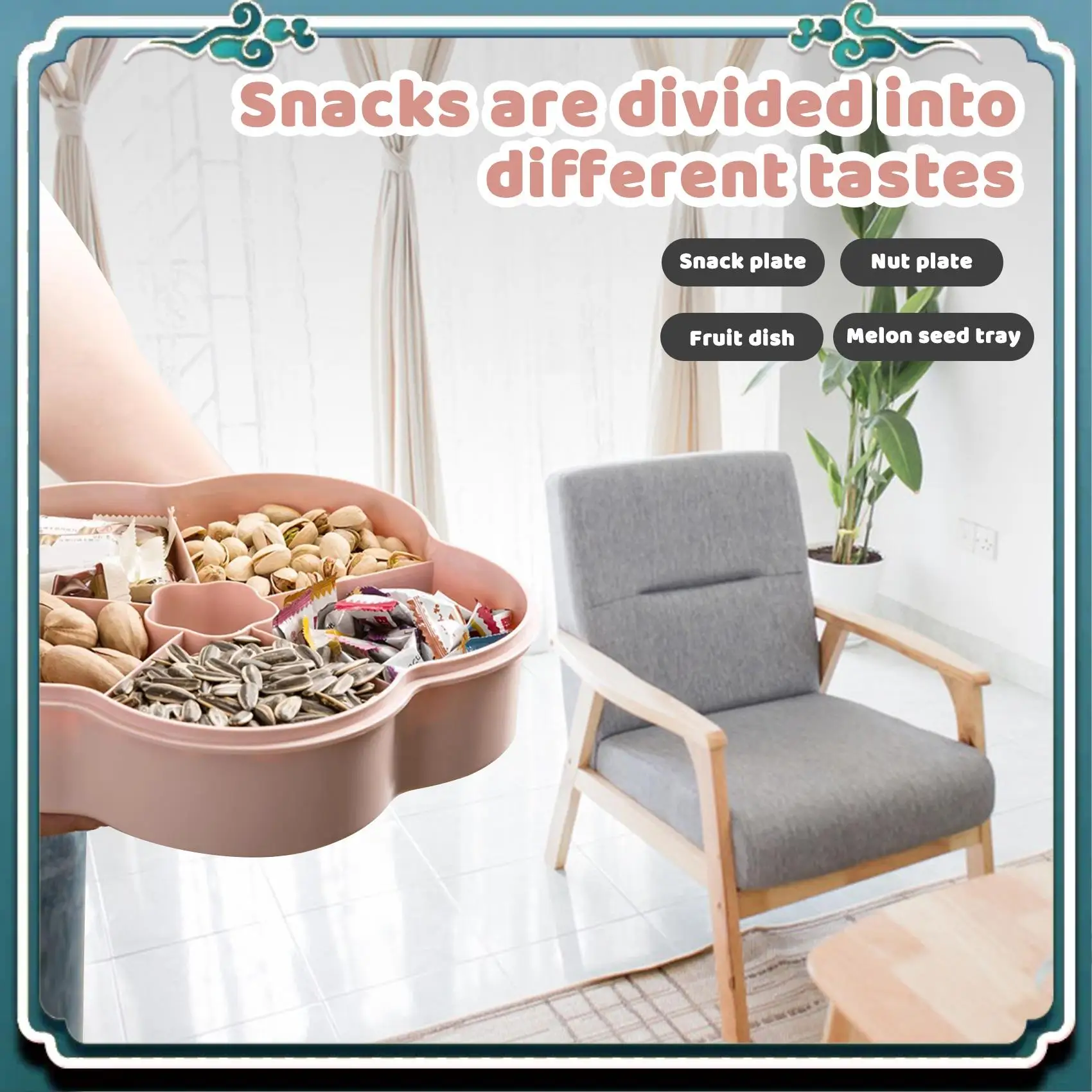 

A67K-Snack Storage Box, Flower Shape Snack Tray With Lid,Nut Candy Food Storage Box,Fruit Box Dry Fruit Container,Pink