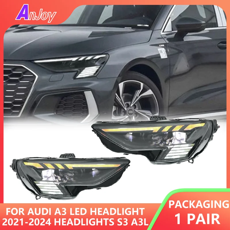 

Автомобильные лампы для Audi A3 2 шт. светодиодные фары 2021-2024 фары S3 A3L DRL указатель поворота дальнего света линзы проектора ангельского глаз