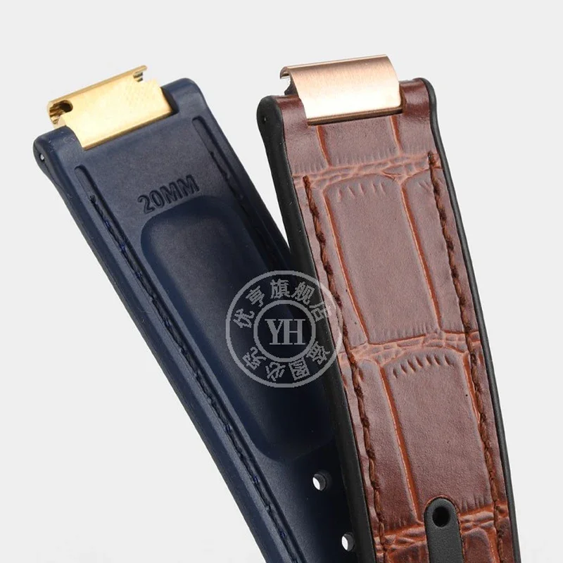 소가죽 + 실리콘 단독 시계 스트랩 볼록한 금속 조인트 블랙 브라운 블루 18*11mm 20*12mm 시계 밴드 BALLON BLEU DE CARTIER 시리즈