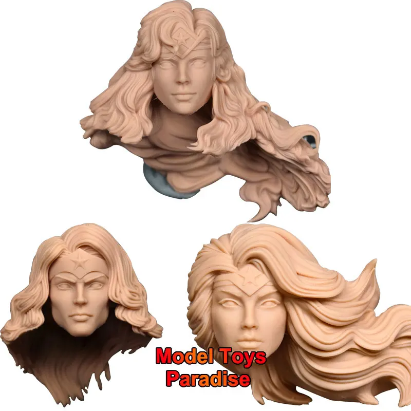 

Unpainted DIY 1/12 Wonder Woman Soldier White Model Head Super Hero Gal Gadot Head Carving Fit 6Inch Action Figure Body