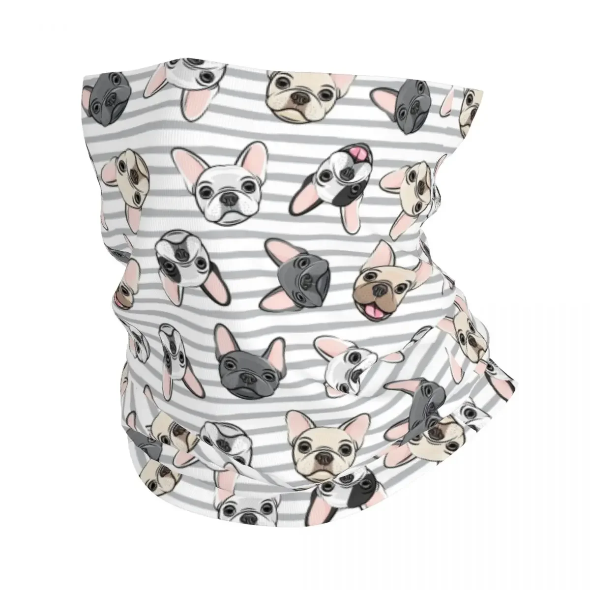 Grey Stripes Cute French Bulldogs Bandana Neck Gaiter Printed Dog Balaclavas Wrap Scarf Outdoor Headwear Fishing Unisex Adult