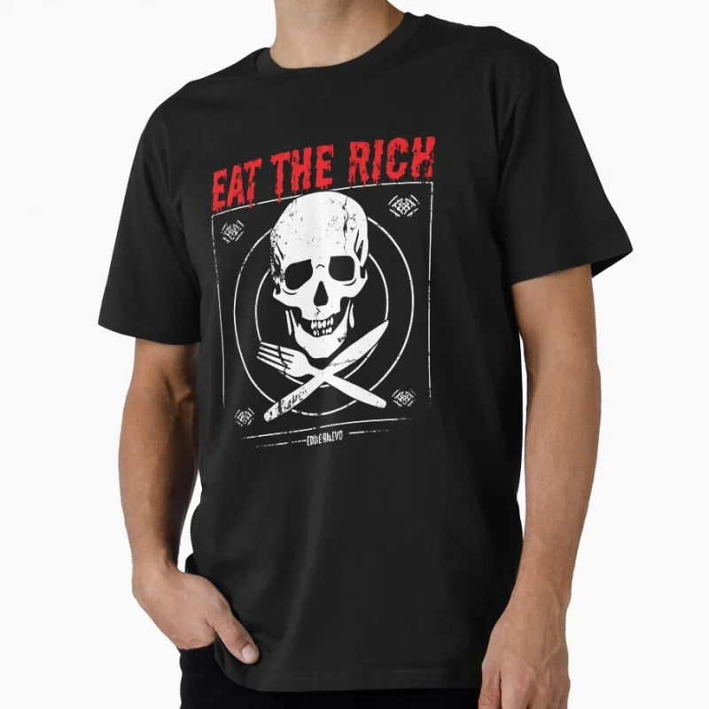 

Eat The Rich Anarchy Skull Fork and Knife Bloody Font Funny Gift t shirt Large size Tops 100% cotton printed men's clothes