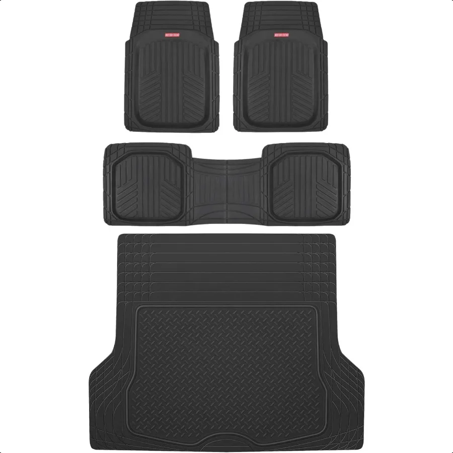 

FlexTough Deep Dish Plus Rubber Car Floor Mats with Trunk Mat Cargo Liner Front Rear Combo Set fits Most Car SUV Van Coupe Seda