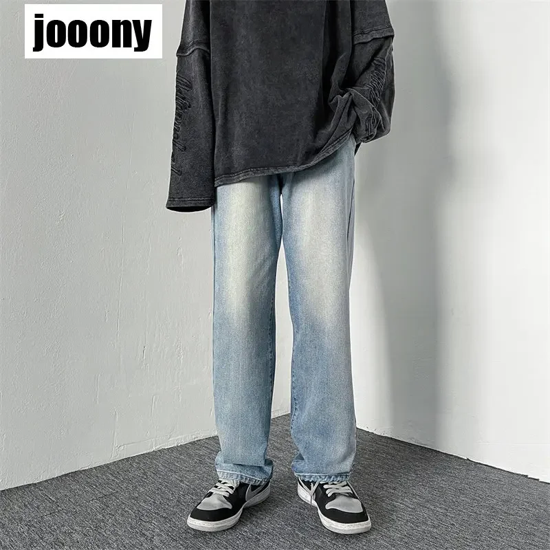 

Джинсовые брюки High Street, мужские модные персонализированные потертые свободные прямые брюки в стиле ретро, мужские корейские модные брюки