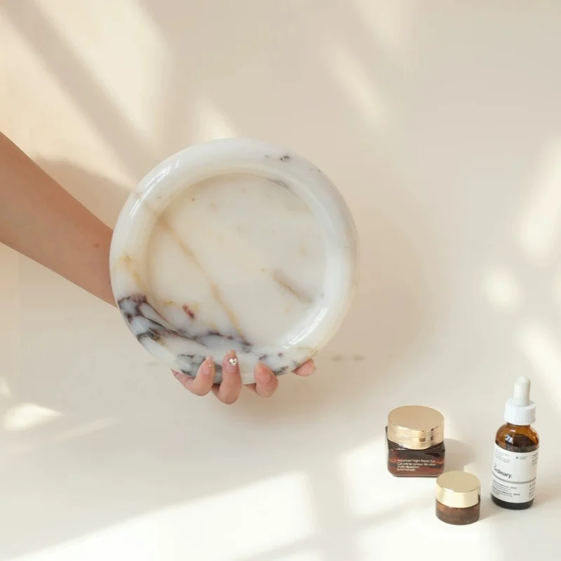 Natural Marble Aromatherapy Candle Holder Tray Decoration for Dressing Table Storage Chest of Drawers Study Bedside Decor Item