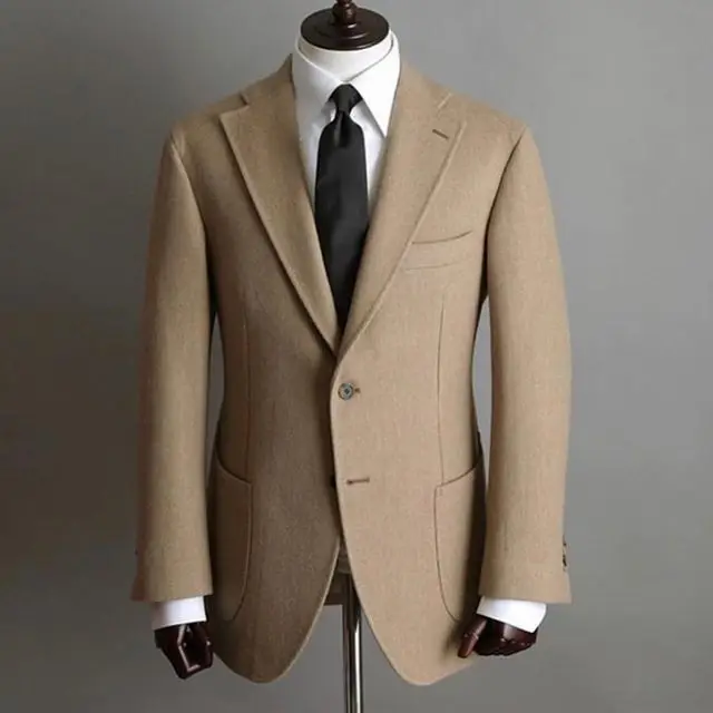 Camel Men's Woolen Blazer Jacket Plus Size Notch Lapel Formal Suits Blazer Customized Thick Winter Warm Jacket