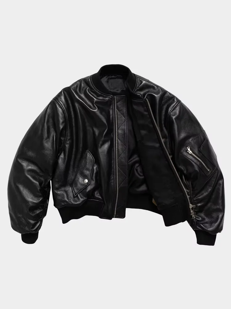 Mauroicardi Autumn Cool Handsome Black Thickened Warm Pu Leather Bomber Jacket Men Zipper Luxury Designer American Clothes 2025