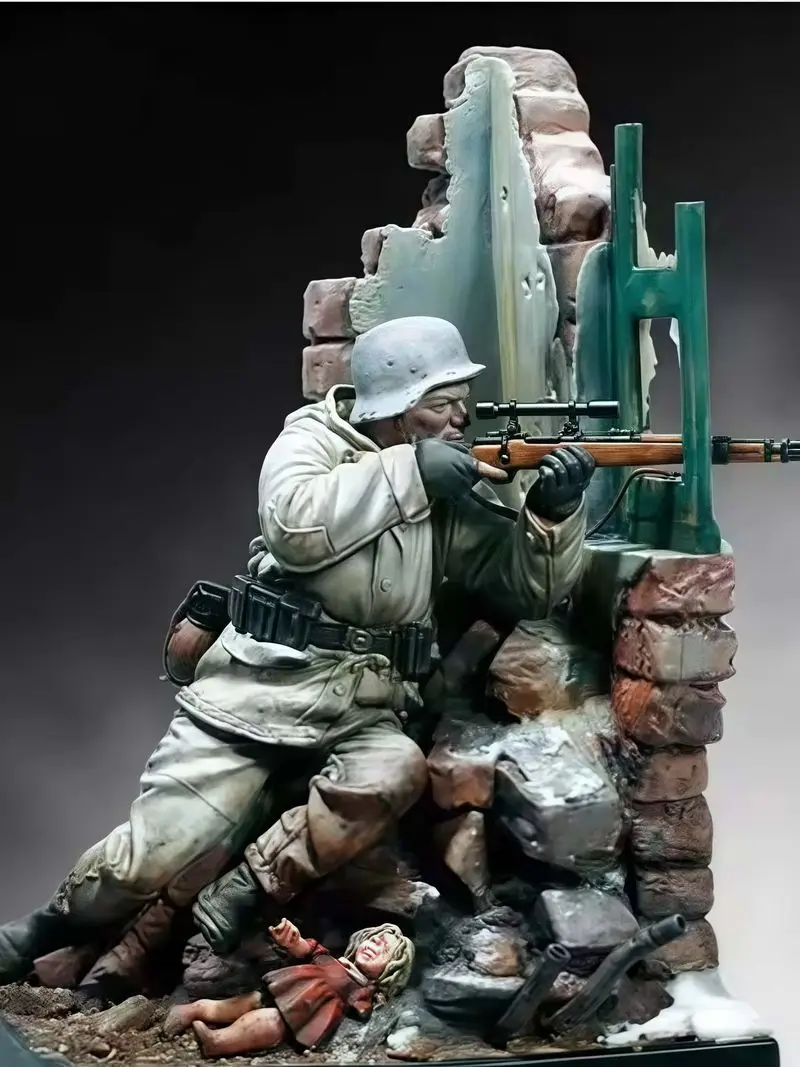 نموذج جندي من الراتنج 1/18 (قناص واحد، بما في ذلك المشهد والقاعدة) تمثال نموذج أبيض Gk مجموعة غير مجمعة وغير مطلية