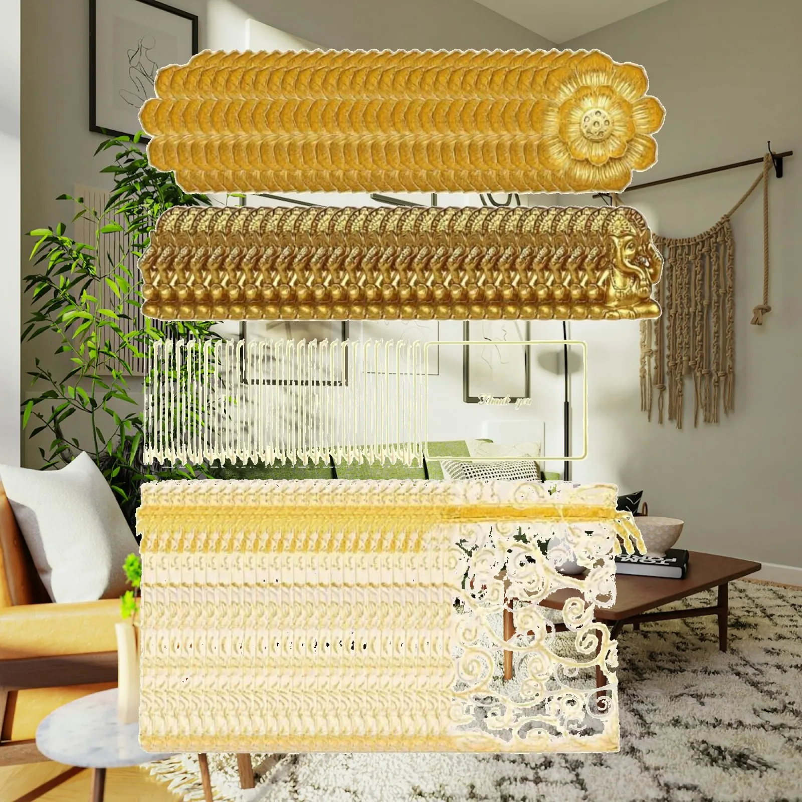 Gold Decoration Pooja Ceremony Favor Kit with Petal Incense Holder New Start Statue Translucent Pouch Thank You Card for Guests
