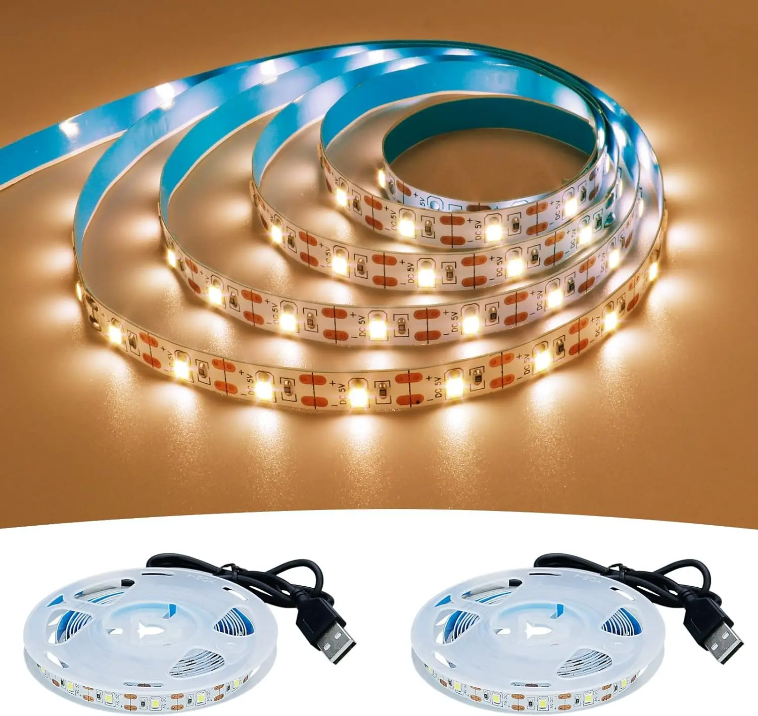 DC 5V USB LED Strip 2835 Putih Hangat Led Strip Cahaya TV Latar Belakang Pencahayaan Pita Dekorasi Rumah Lampu 1M 2M 3M 4M 5M Le