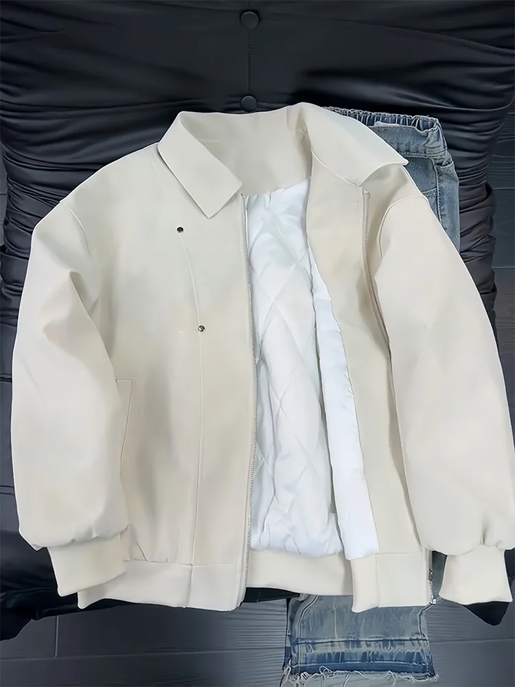 

Men's Biker Sle Thiened Winter Jaet Leather Coat oulder Padded Stand Collar Casual Warm Faionable Cotton Outerwear