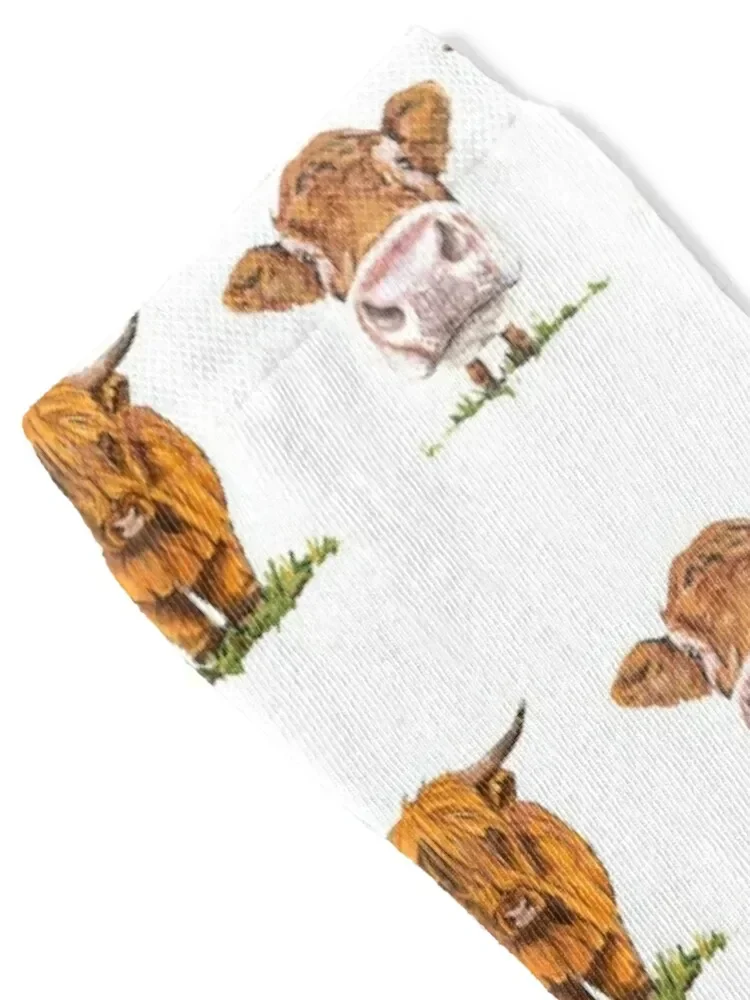 Cute Cow and Heilan’ Coo Socks sport cartoon winter luxe Man Socks Women's
