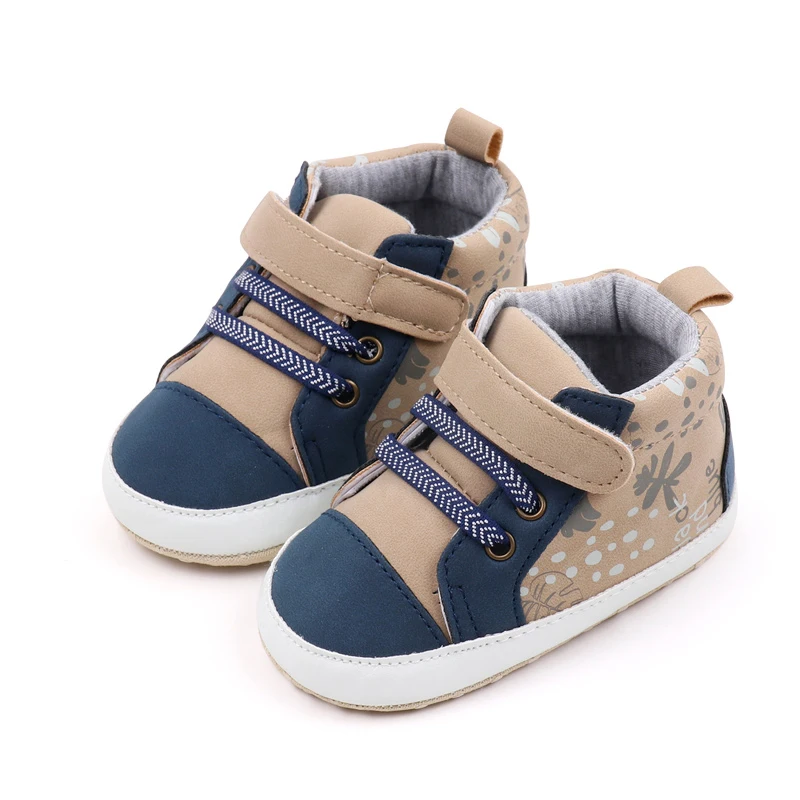 Baby Boy High-Top Ankle Sneakers PU Leather Anti-Slip Soft Sole Sport Shoes Newborn First Walkers Shoes