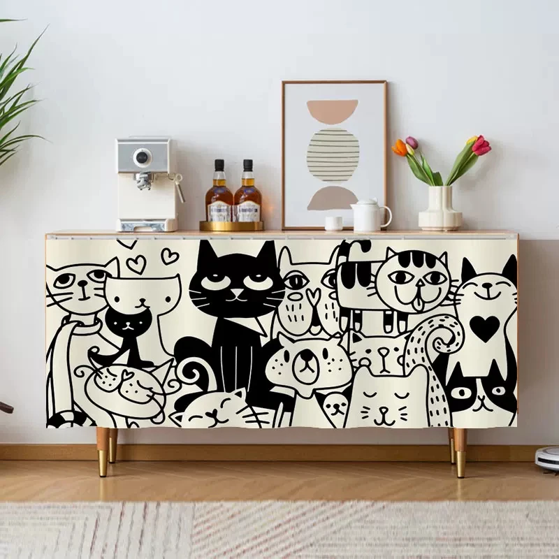 VIKAMA Cute Graffiti Cabinet Curtain Covering Miscellaneous Cabinets Dust Doors Kitchen Cloak Curtain Velcro
