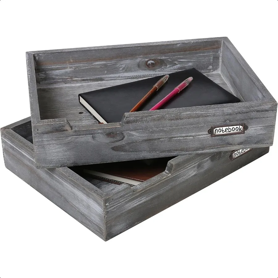 

Set of 2 Ash Gray Wood Office Desktop Document Letter Paper Trays Stackable Decorative Multipurpose File Organizer