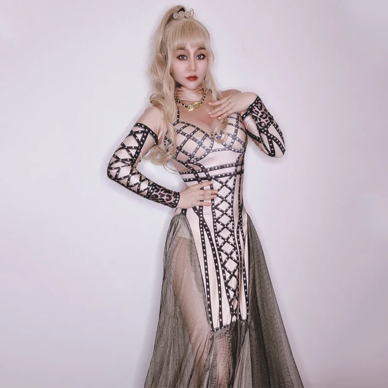 مثير شبكة سوداء قطار فساتين السهرة الفضة حجر الراين فستان المرأة عيد ميلاد احتفال أزياء رقص عرض مسرحي وتتسابق XS5289