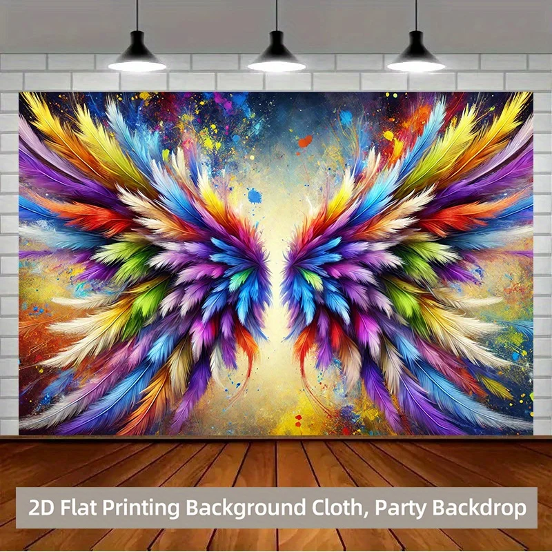 Tissu de fond artistique 2D avec plumes colorées formant une magnifique aile, décoration de chambre, fibre de polyester