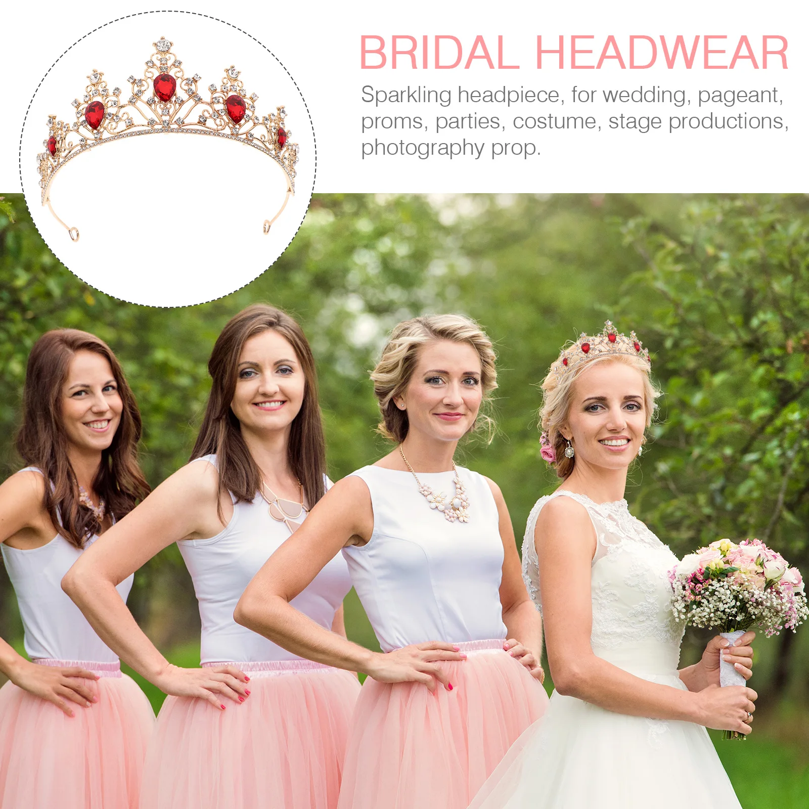 

Tiara Hair Jewelry New Year Headband Bridal Crown Headwear Accessories Red Rhinestones