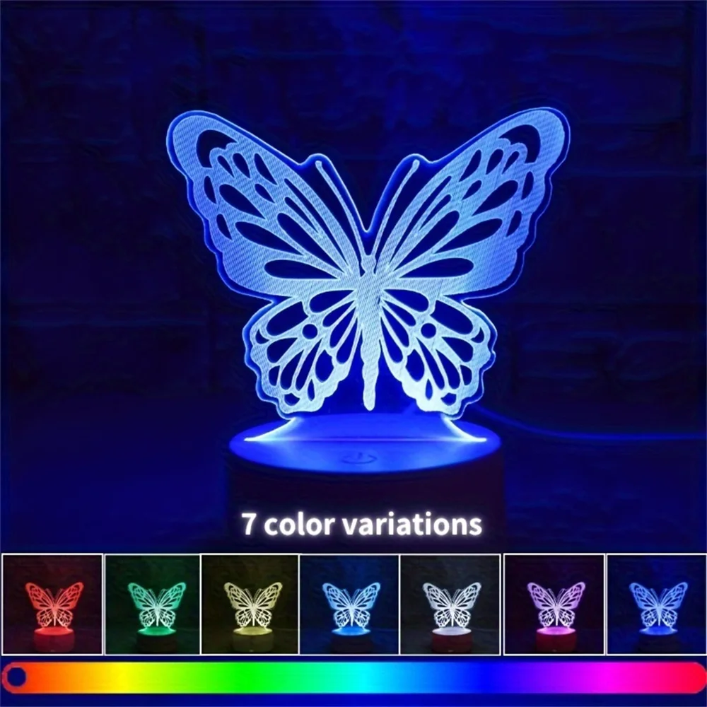 Butterfly 3D Night Light LED Touch Illusion Light 7/16 Colors Change USB Desk Lamp for Bedroom Bedside Table Decor Romantic Gift