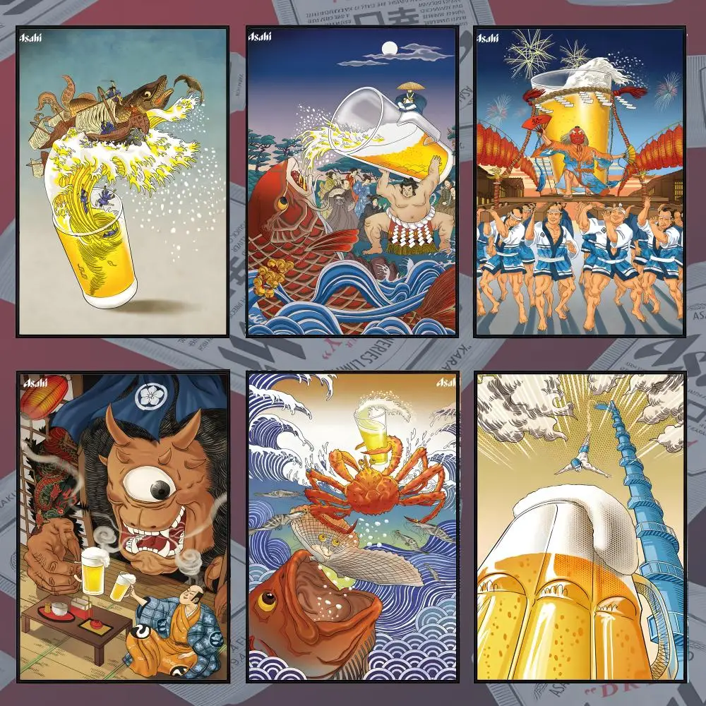 Beverage A-Asahi Poster, PP, selbstklebend, dekoratives Poster, wasserfest, für Wohnung, Schlafzimmer
