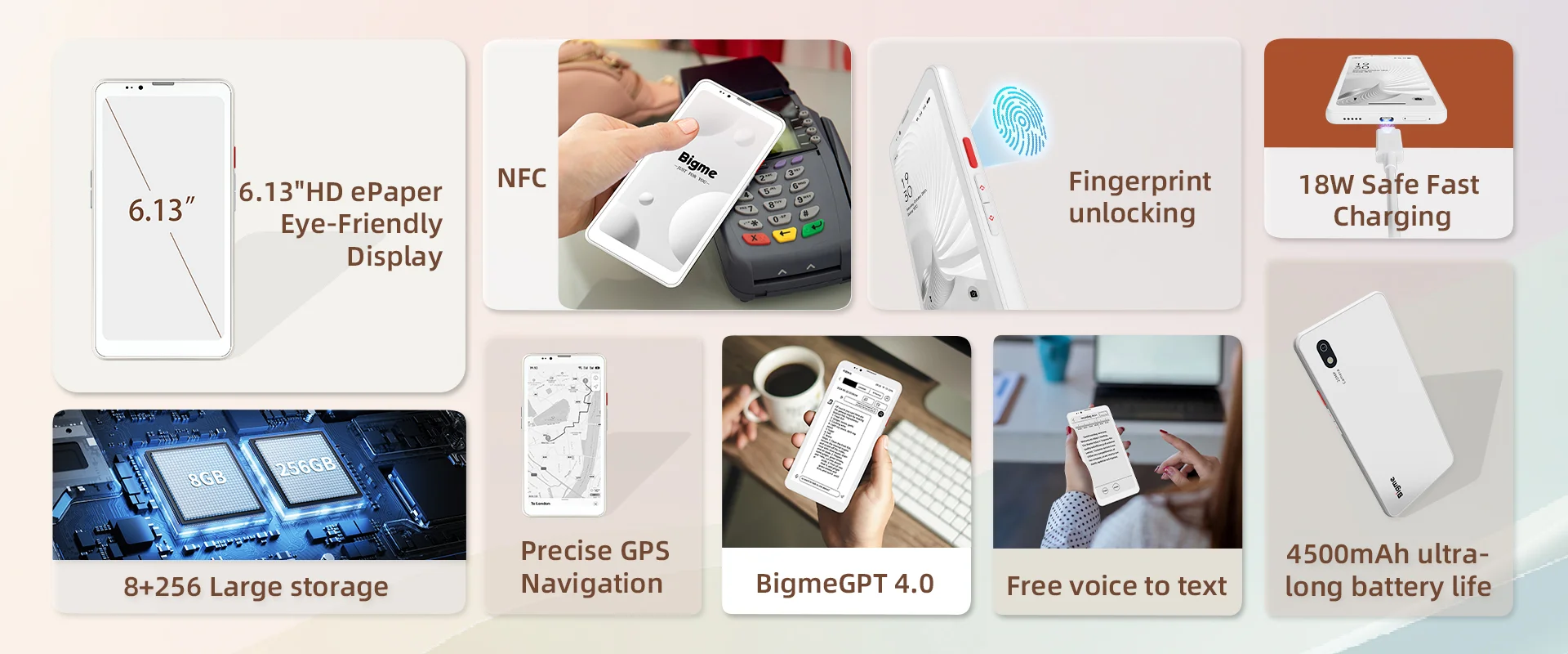 BIGME Hibreak Pro - 6,1 Zoll E-Ink E-Reader, 300PPI Schwarz-Weiß-Bildschirm mit Augenschutz, 8GB RAM+256GB ROM, Android 14 E-Book mit NFC – Detail 3