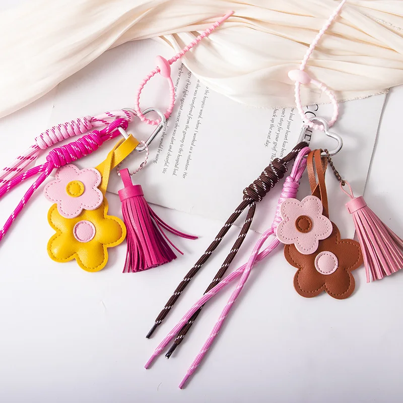 PU Leather Flower Tassel Bag Pendants, Car Key Chain Pendants, Korean InS-Style Bag Pendants, Luggage Accessories