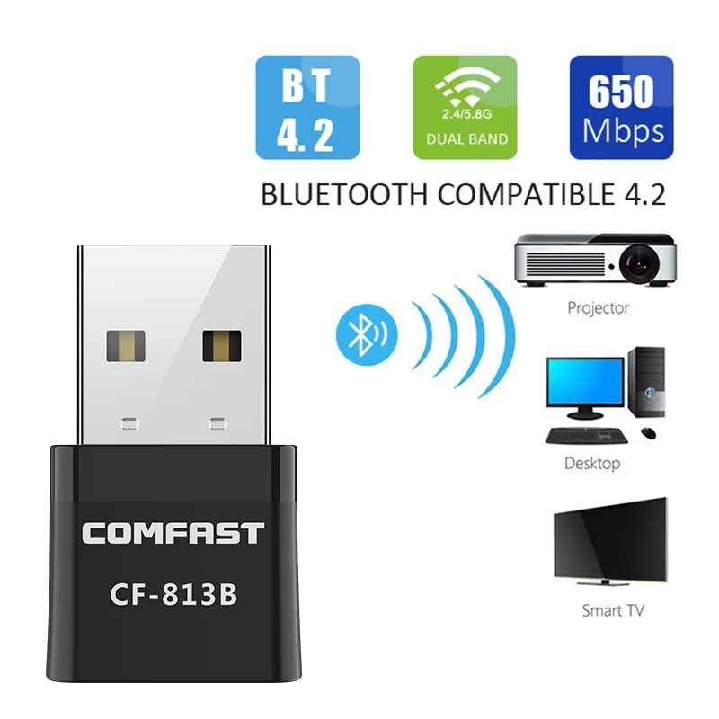 

650Mbps USB Bluetooth WiFi Adapter 5Ghz Dual Band AC Wireless Receiver Mini WiFi Dongle BT4.2 WIFI Network card for pc / laptop