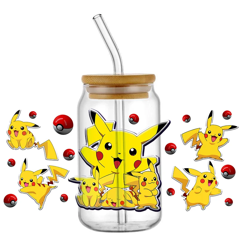 

Miniso Cute Cartoon Pikachu UV DTF Transfer Cup Stickers Waterproof Selfadhesive Decals For 16OZ Cup Wrap Stickers