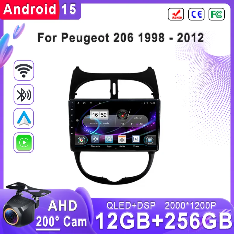 

Android 15 Car Radio Screen For Peugeot 206 1998 - 2012 Multimedia Video Player GPS Navigation stereo GPS Screen Head Unit DVD