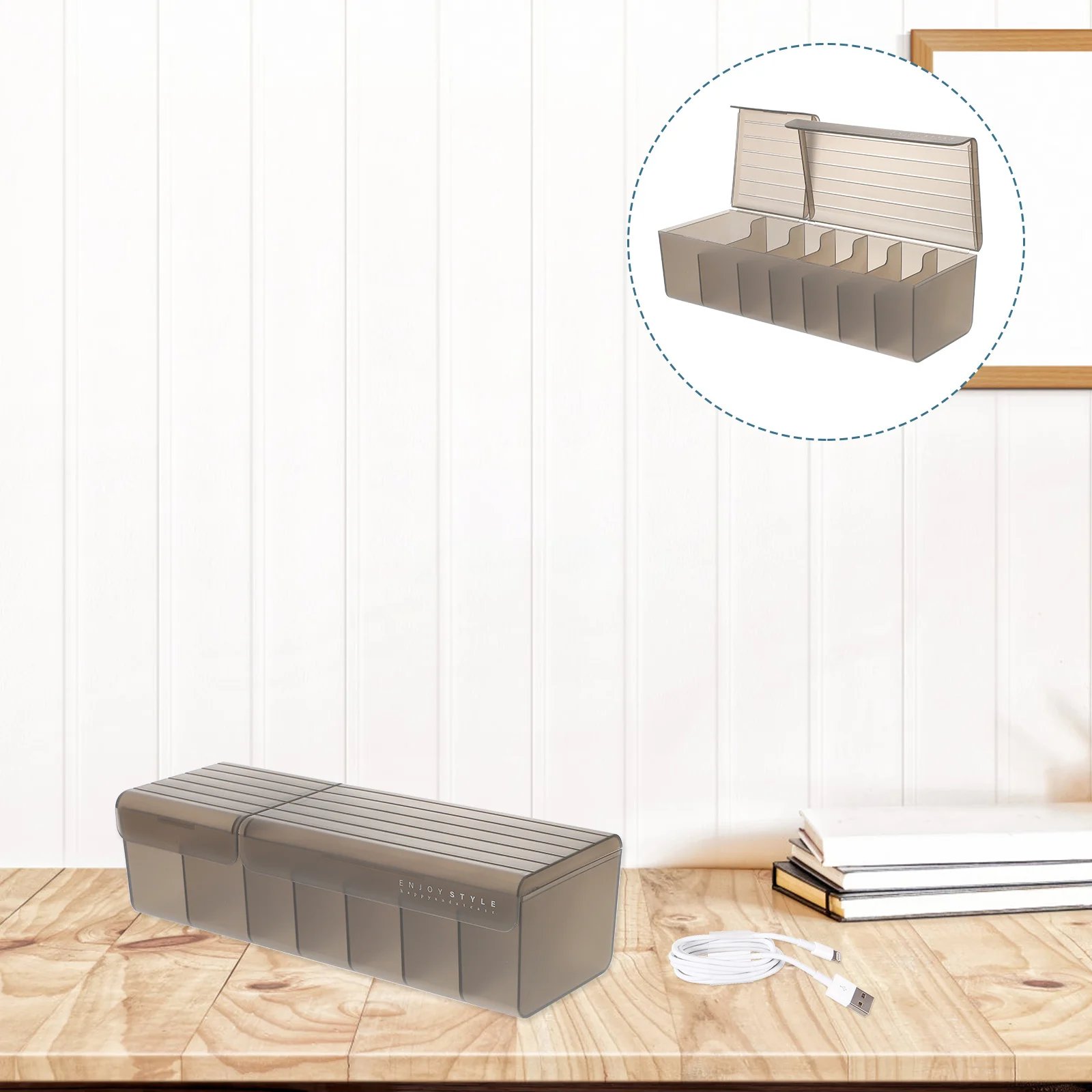 

Cable Management Box 7-Slot Slim Cord Organizer Case Separate Covers Cable Storage Box Desktop Organizer Wire Hider