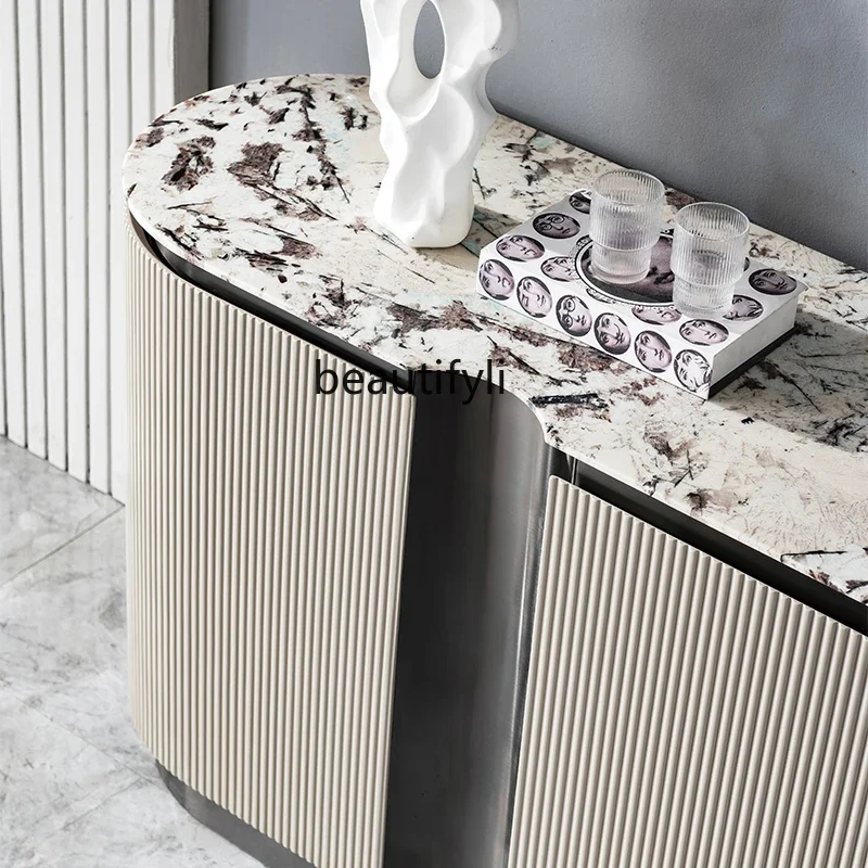 Italian light luxury marble noodle dining side cabinet, modern solid wood locker