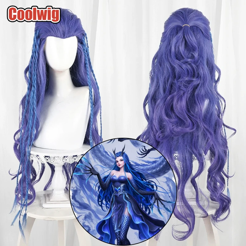 Coolwig Synthetic Hair Aorun Cosplay Wigs Ne Zha 2 Aorun Roleplay Halloween 100cm Long Wavy Purple Mixed Blue Wig Heat Resistant