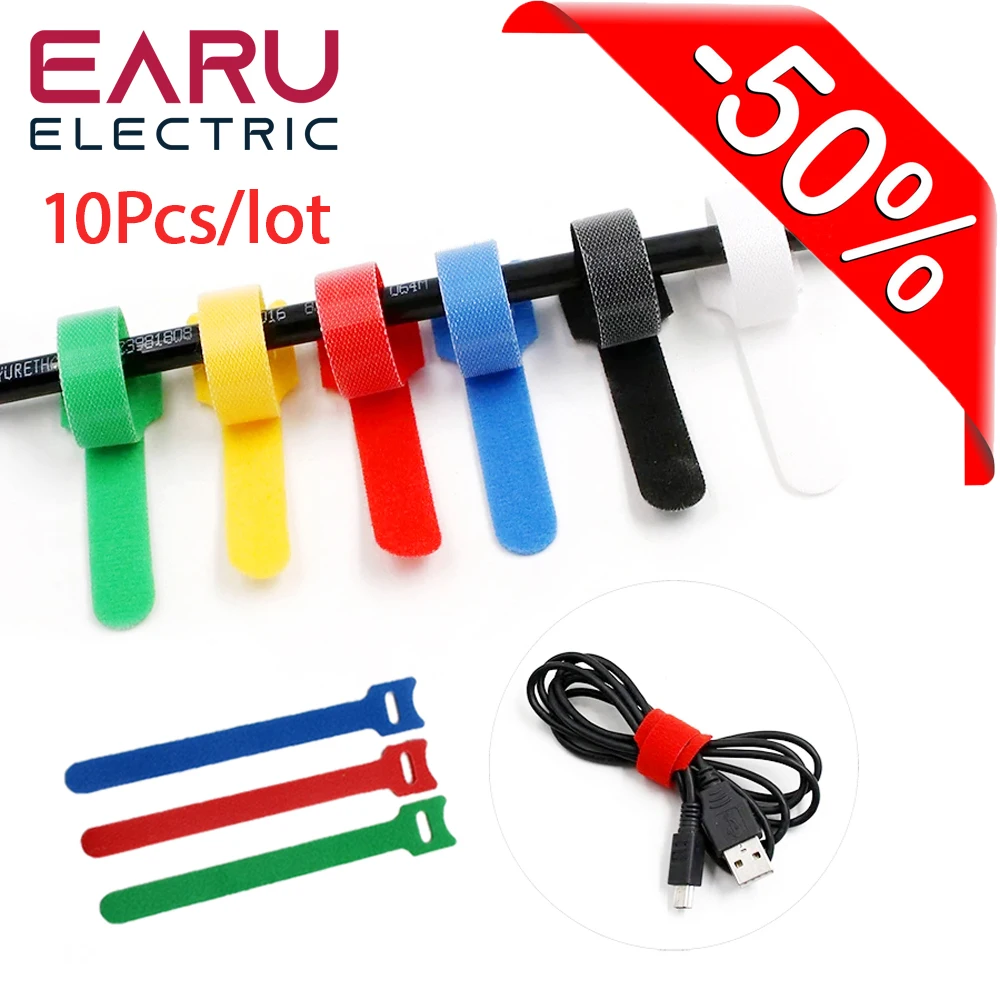 10Pcs Reusable Cable Ties with Eyelet Holes Nylon Hook Loop Straps Wire Management Organizer Cord Winder 12x150mm