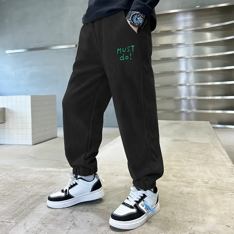 Winter Teenage Boys Warm Thick Pants Sports Fleece Lined Pants for Kids Black Khaki Casual Trousers 6 8 10 12 Year Child Clothes