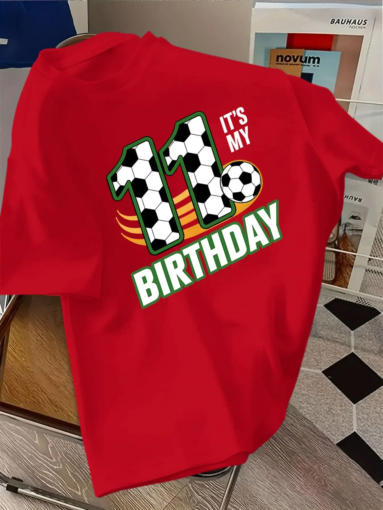 Kids Yellow Birthday T Shirt Football Pattern Number 11 It Is My Birthday Letter Print Sport Theme Party Short Sleeve Top