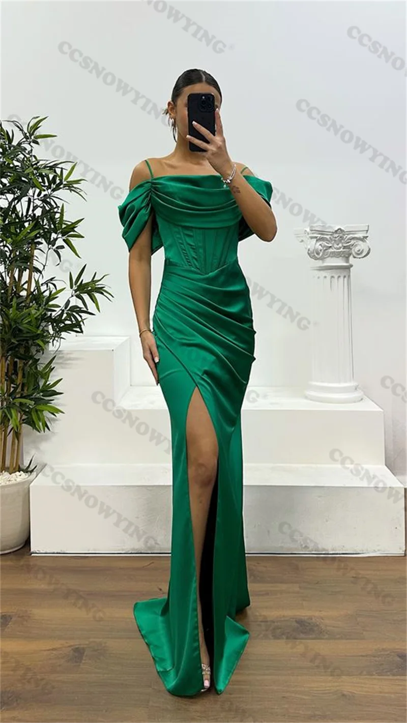 

Mermaid Satin Prom Dresses with High Slit Spaghetti Strap Formal Evening Party Gown Sweetheart Women Robe De Soiree