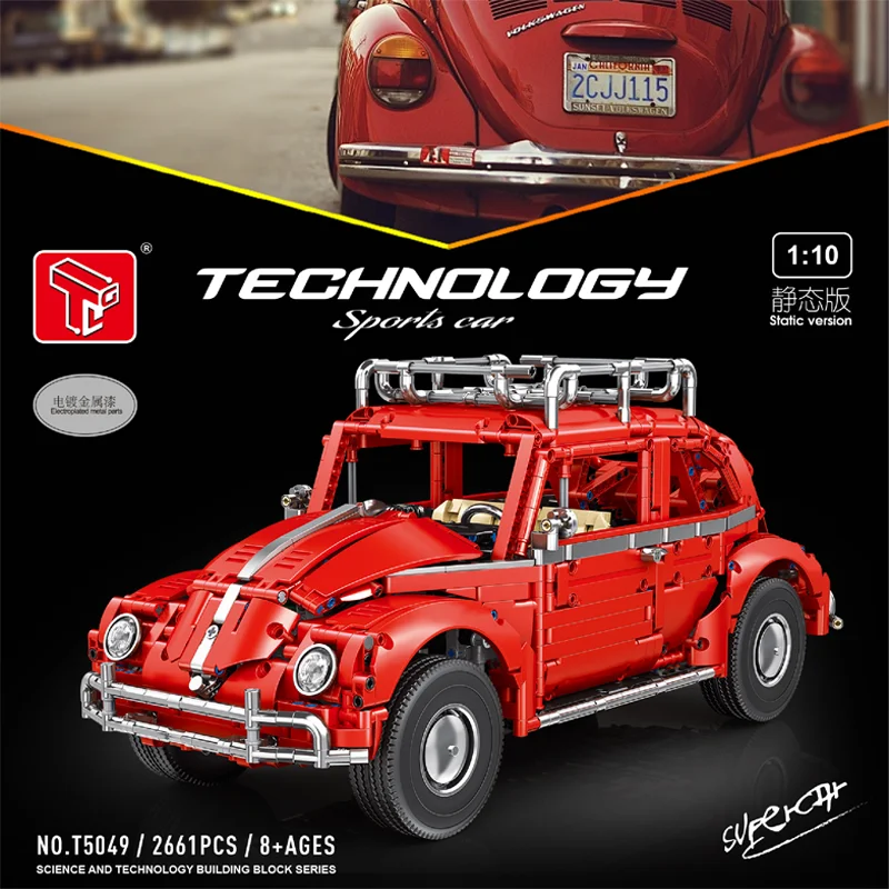 Em estoque moc técnico 1:10 besouro carro esportivo blocos de construção controle remoto retro veículos tijolos modelo brinquedos para crianças presente